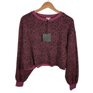 NWT Le Lis Collection Animal Print Pullover Sz Medium Pink Leopard Cropped Comfy